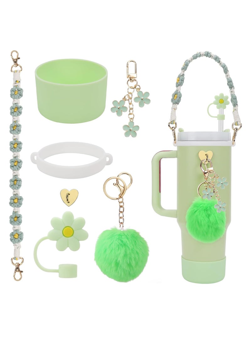 Stanley Cup Accessory Set includes Water Bottle Handle Strap, Silicone Stanley Cup Protector, Silicone Straw Cover, Stanley Charm for Stanley Cup 40oz and 30oz Glass (Green) - Image 1