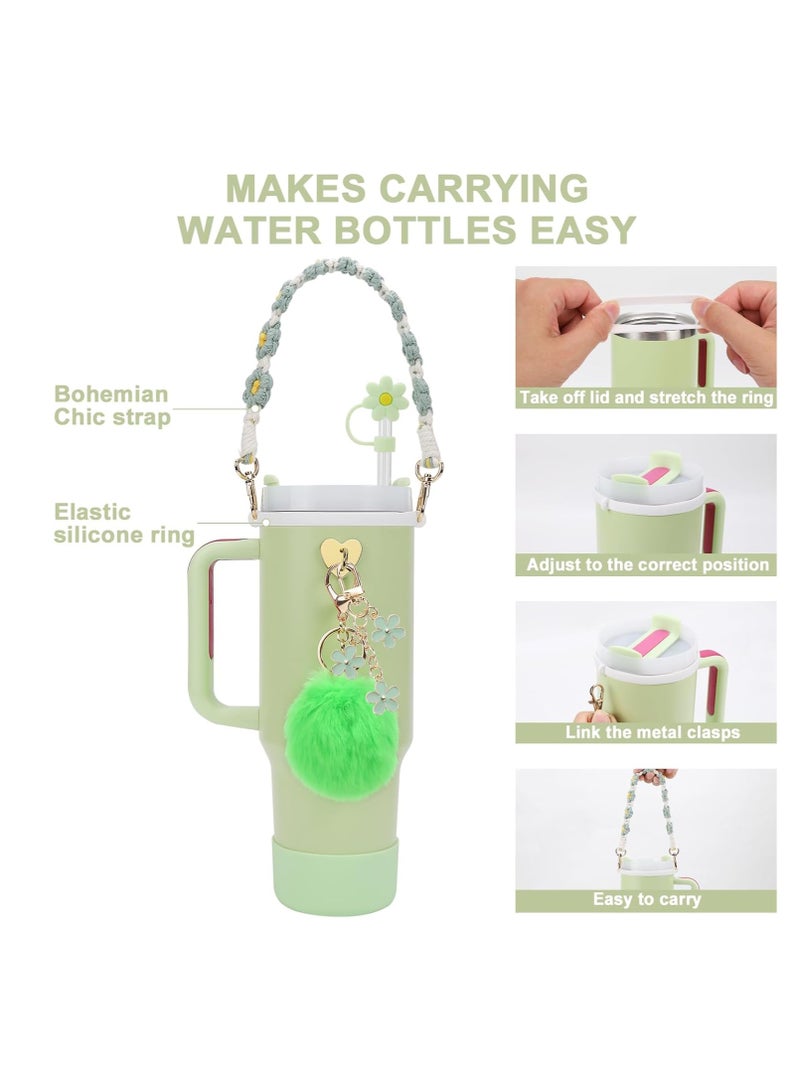 Stanley Cup Accessory Set includes Water Bottle Handle Strap, Silicone Stanley Cup Protector, Silicone Straw Cover, Stanley Charm for Stanley Cup 40oz and 30oz Glass (Green) - Image 3