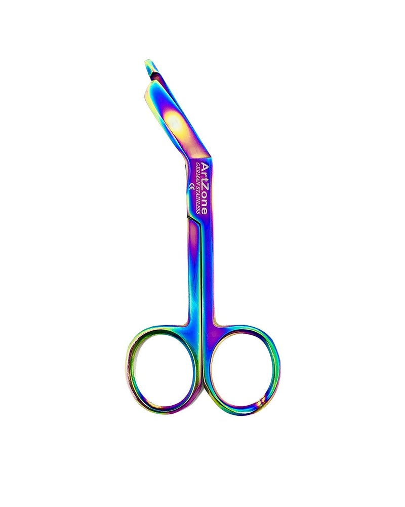 CYNAMED Artzone Lister Bandage Scissors - Medical-Grade Stainless Steel Shears - Multi-Colored Rainbow Titanium Finish - Sharp Blades Cut Through Bandages, Dressing, Tape, Gauze, Clothing (3.5 in.) - Image 1