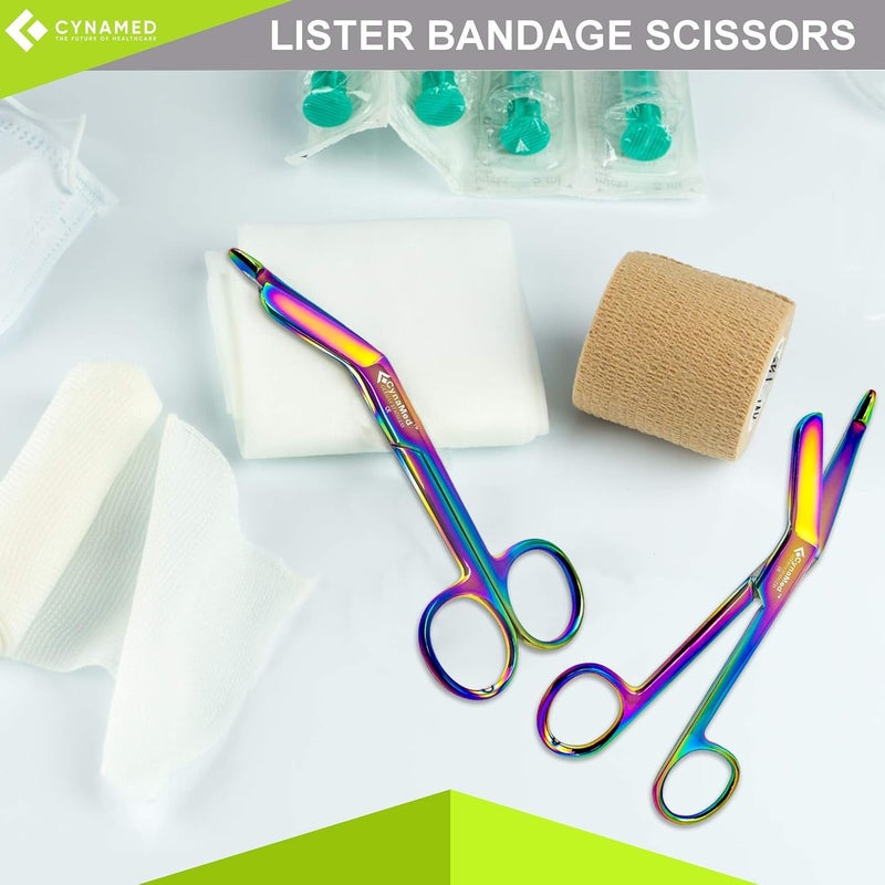 CYNAMED Artzone Lister Bandage Scissors - Medical-Grade Stainless Steel Shears - Multi-Colored Rainbow Titanium Finish - Sharp Blades Cut Through Bandages, Dressing, Tape, Gauze, Clothing (3.5 in.) - Image 3