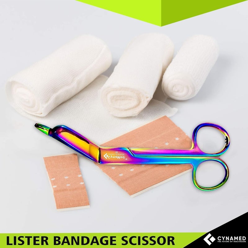CYNAMED Artzone Lister Bandage Scissors - Medical-Grade Stainless Steel Shears - Multi-Colored Rainbow Titanium Finish - Sharp Blades Cut Through Bandages, Dressing, Tape, Gauze, Clothing (3.5 in.) - Image 4