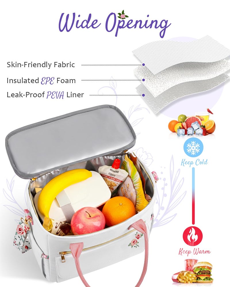 GLORIEROO Deluxe Insulated Lunch Box Bag Women - Leakproof Waterproof Cooler with Multi Pockets Removable Strap for Work Picnic - Teacher Mothers Day Christmas Birthday Gifts - Image 4