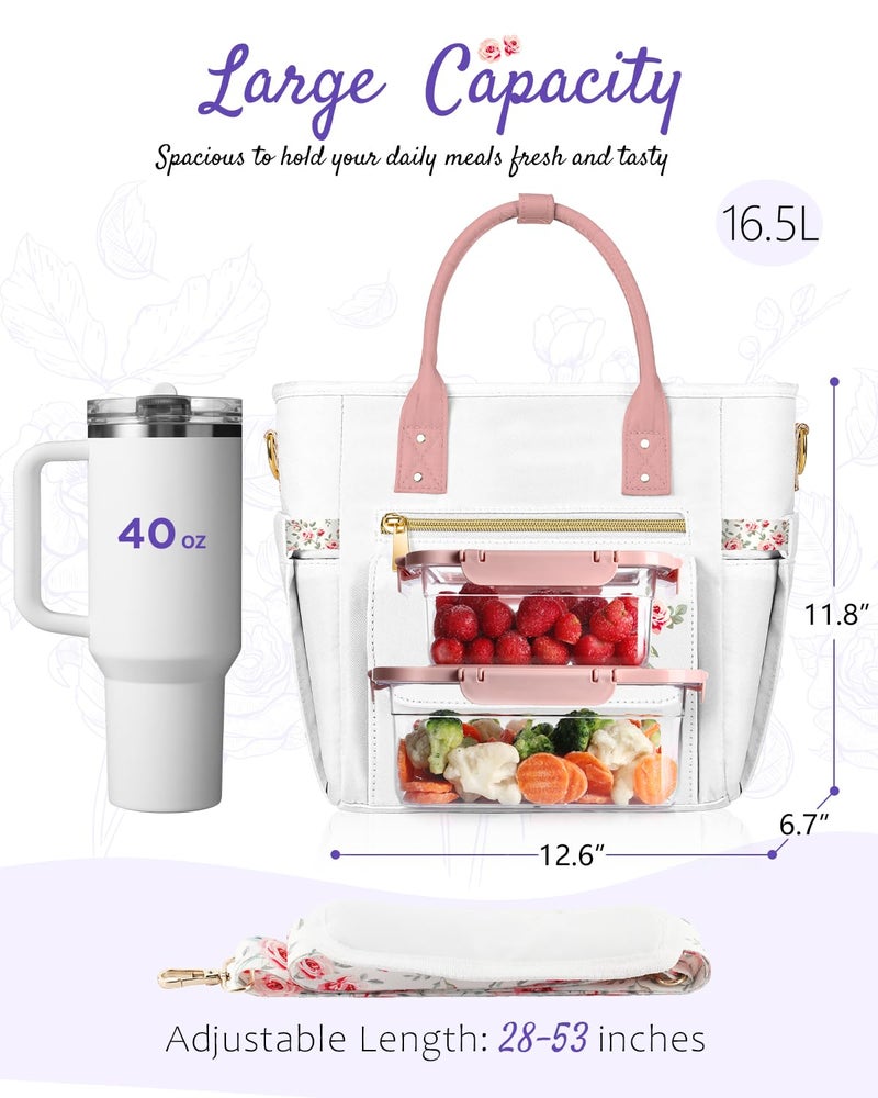 GLORIEROO Deluxe Insulated Lunch Box Bag Women - Leakproof Waterproof Cooler with Multi Pockets Removable Strap for Work Picnic - Teacher Mothers Day Christmas Birthday Gifts - Image 5