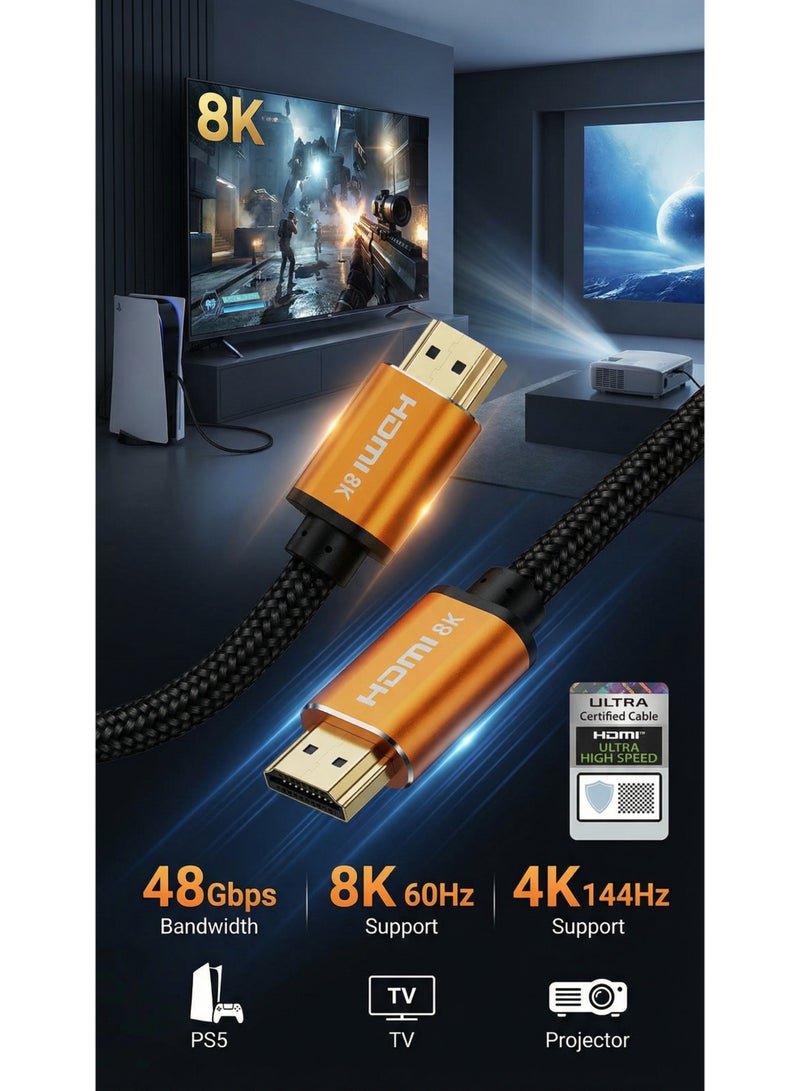 Volans كابل HDMI بدقة 8K بطول 5 أمتار، إصدار 2.1، فائق الدقة Ultra HD، عالي السرعة حتى 48 جيجابت في الثانية، كابل مضفّر، يدعم eARC وHDR الديناميكي وDolby Vision، متوافق مع MacBook Pro وPS5 وNintendo Switch وأجهزة التلفاز وXbox وRoku وتلفزيونات UHD ومشغلات Blu-ray وأجهزة العرض (Projector) - Image 5