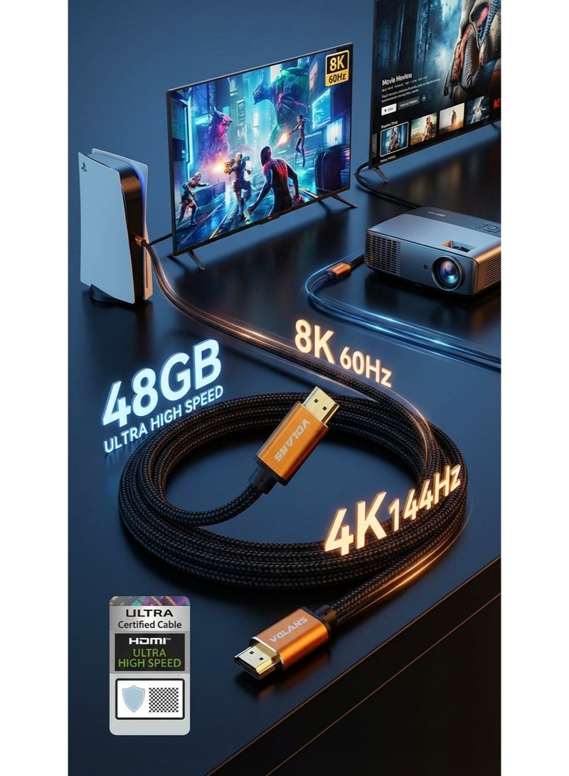 Volans كابل HDMI بدقة 8K بطول 5 أمتار، إصدار 2.1، فائق الدقة Ultra HD، عالي السرعة حتى 48 جيجابت في الثانية، كابل مضفّر، يدعم eARC وHDR الديناميكي وDolby Vision، متوافق مع MacBook Pro وPS5 وNintendo Switch وأجهزة التلفاز وXbox وRoku وتلفزيونات UHD ومشغلات Blu-ray وأجهزة العرض (Projector) - Image 3