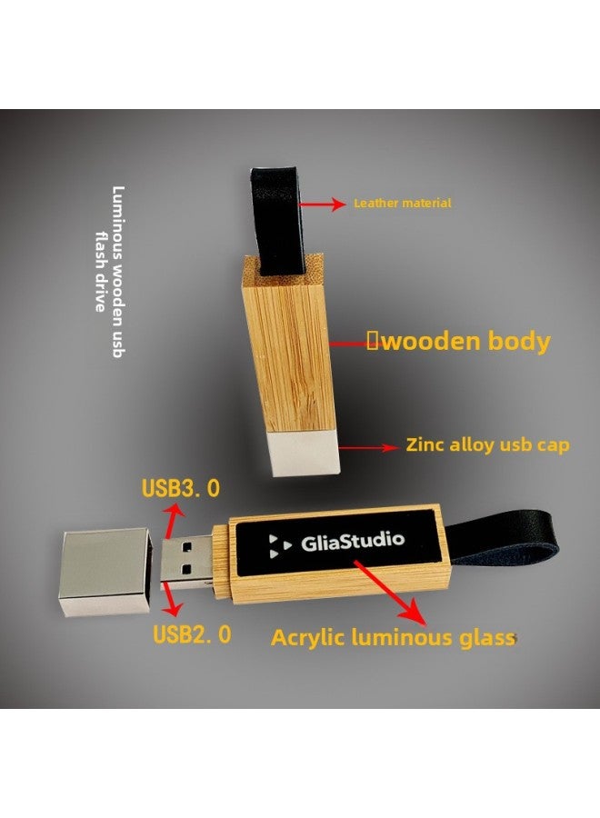 Luminous USB Flash Disk LOGO Luminous Large Capacity High-speed Wooden USB Flash Disk Exclusive For Wooden Business USB Flash Disk Wholesale-Color:U Disk + Iron Box Packaging-Capacity:USB3.0 32GB - Image 4