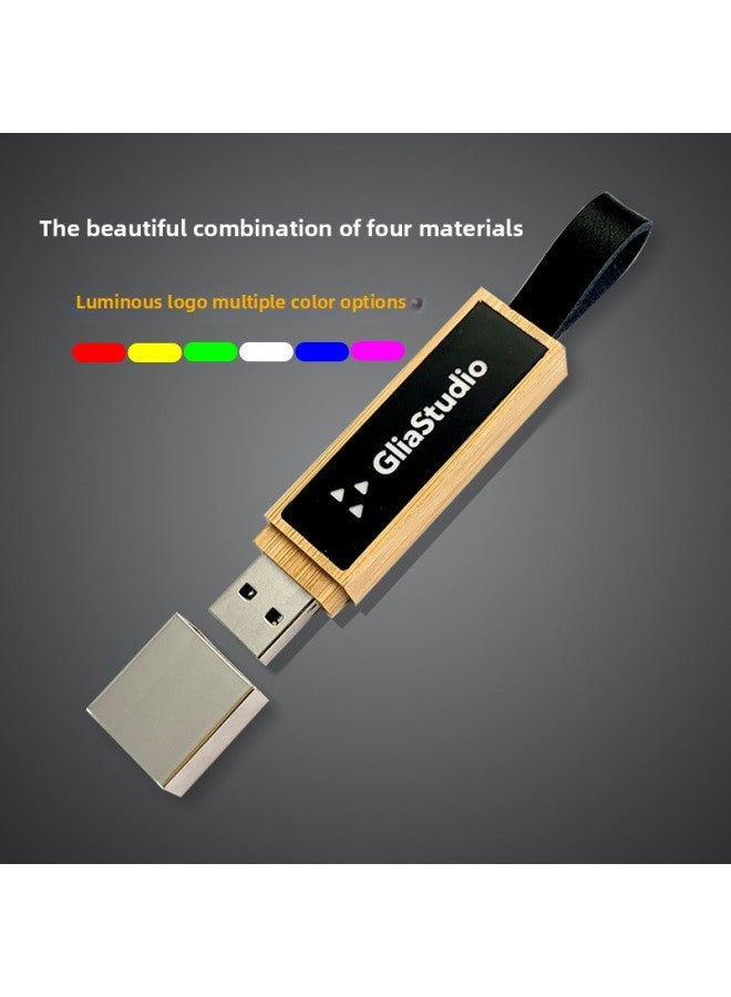Luminous USB Flash Disk LOGO Luminous Large Capacity High-speed Wooden USB Flash Disk Exclusive For Wooden Business USB Flash Disk Wholesale-Color:U Disk + Iron Box Packaging-Capacity:USB3.0 32GB - Image 2