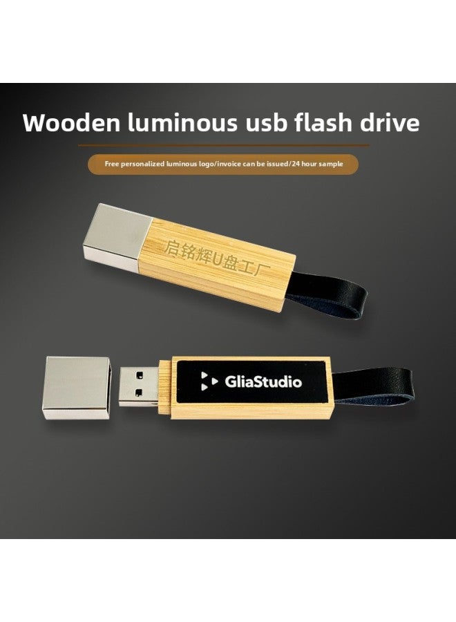 Luminous USB Flash Disk LOGO Luminous Large Capacity High-speed Wooden USB Flash Disk Exclusive For Wooden Business USB Flash Disk Wholesale-Color:U Disk + Iron Box Packaging-Capacity:USB3.0 32GB - Image 3