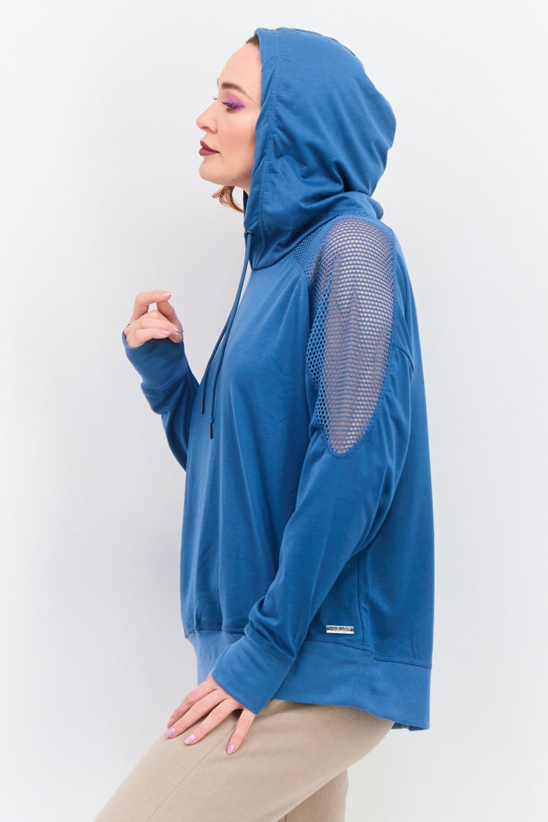 NINE WEST Women Sportswear Fit Long Sleeve Training Hoodies, Teal Blue  - Image 3