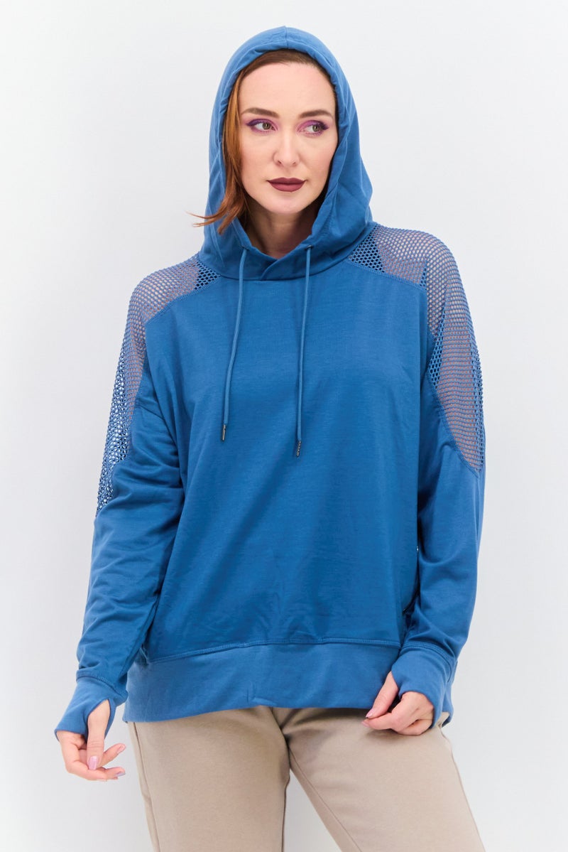 NINE WEST Women Sportswear Fit Long Sleeve Training Hoodies, Teal Blue  - Image 1
