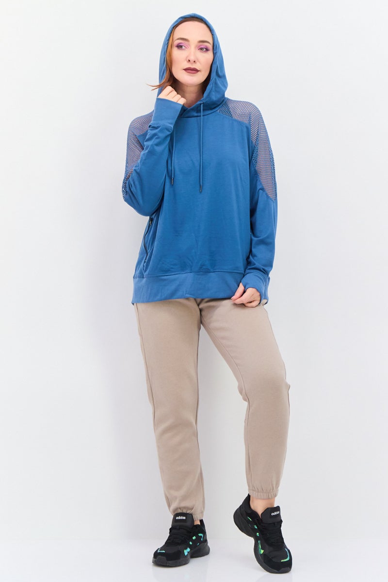 NINE WEST هودي تدريب طويل الأكمام للنساء، أزرق فيروزي - Image 2