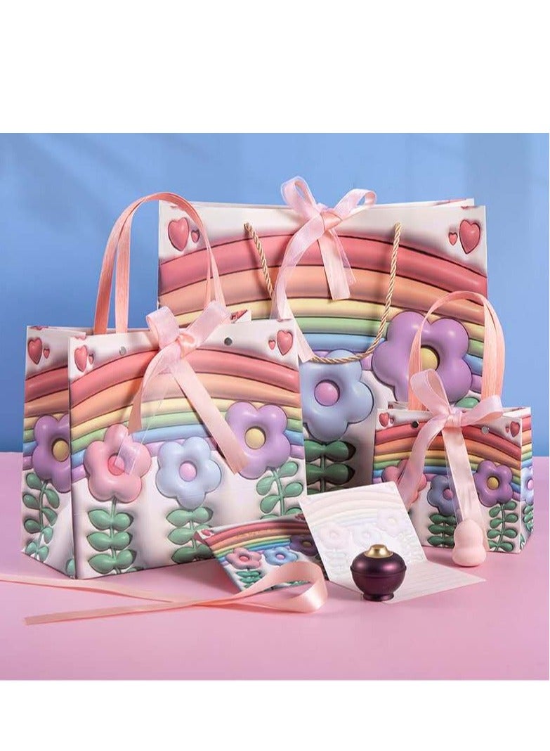 6 قطع من أكياس الهدايا الورقية الفاخرة لعيد رمضان بتصميم زهور ثلاثية الأبعاد مع شريطين لعيد ميلاد الأطفال - Image 3