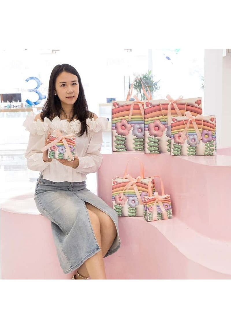 6 قطع من أكياس الهدايا الورقية الفاخرة لعيد رمضان بتصميم زهور ثلاثية الأبعاد مع شريطين لعيد ميلاد الأطفال - Image 4