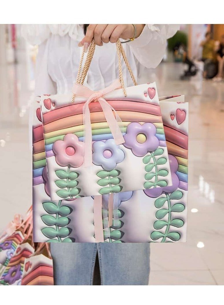 6 قطع من أكياس الهدايا الورقية الفاخرة لعيد رمضان بتصميم زهور ثلاثية الأبعاد مع شريطين لعيد ميلاد الأطفال - Image 2