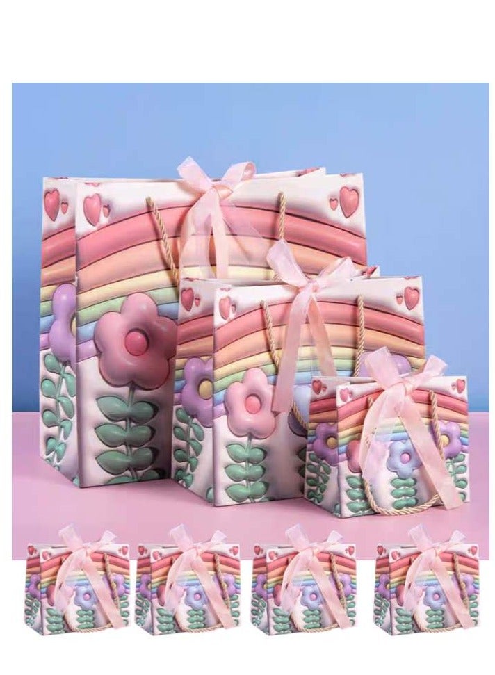 6 قطع من أكياس الهدايا الورقية الفاخرة لعيد رمضان بتصميم زهور ثلاثية الأبعاد مع شريطين لعيد ميلاد الأطفال - Image 1