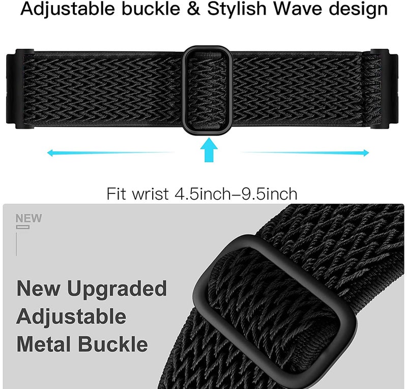 Olytop Elastic Bands for Galaxy Watch 7/6/4 Classic Bands 47mm 46mm 43mm 42mm/5 Pro Band 45mm,Samsung Galaxy Watch 7/FE/6/5/4 Strap 44mm 40mm/Active 2/3 41mm, 20mm Stretch Nylon Wristband, Wave Black - Image 5