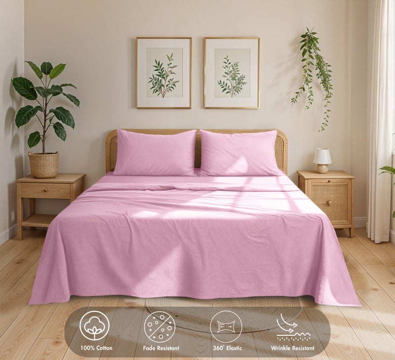 RUVANTI 100% Cotton Flannel Sheets Queen Size - 4 Piece Warm, Soft & Breathable, Deep Pocket, Double Brushed Cozy All Season Bedding Set, Light Pink - Image 2