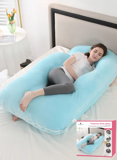Donetella Pregnancy Pillow G-Shape Long Maternity Pillow, 180 Cm Full Body Support, Removable and Washable Velvet Cover-Complete Support for Back, Hips, Legs, Belly,Spa Color