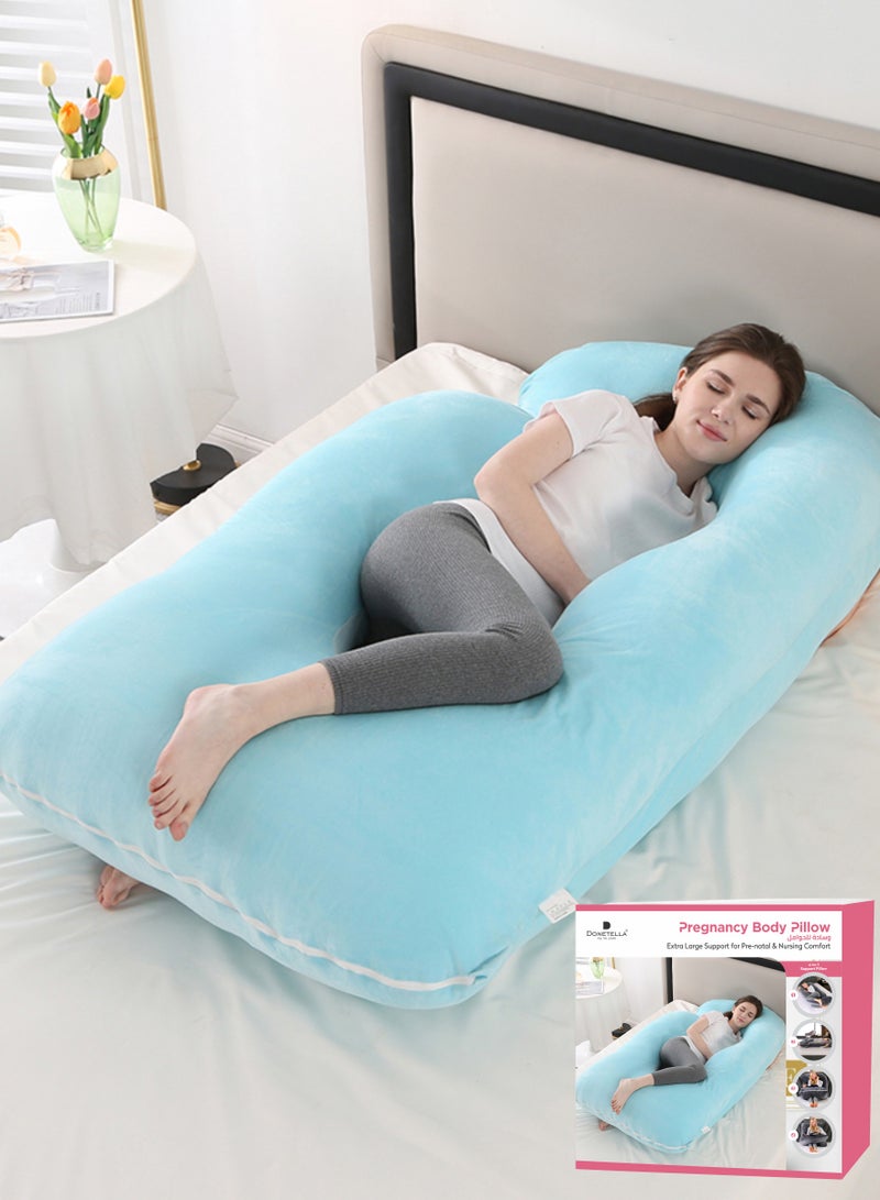 Donetella Pregnancy Pillow G-Shape Long Maternity Pillow, 180 Cm Full Body Support, Removable and Washable Velvet Cover-Complete Support for Back, Hips, Legs, Belly,Spa Color  - Image 1