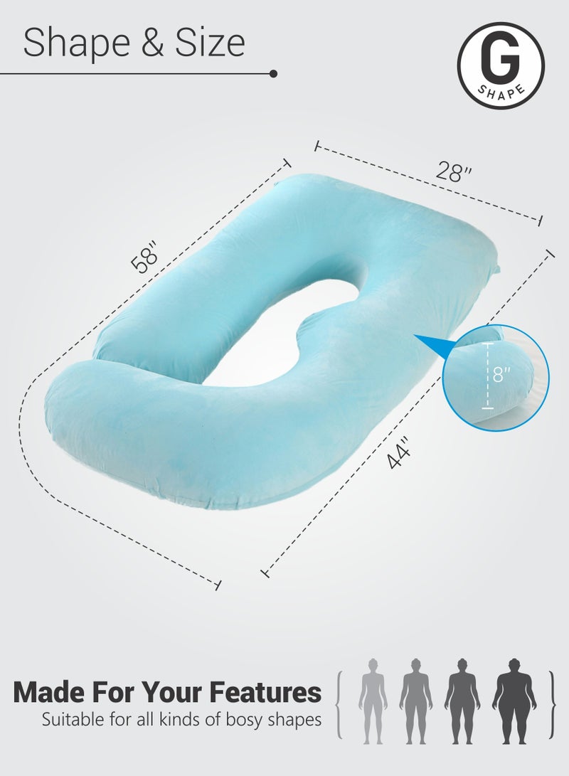 Donetella Pregnancy Pillow G-Shape Long Maternity Pillow, 180 Cm Full Body Support, Removable and Washable Velvet Cover-Complete Support for Back, Hips, Legs, Belly,Spa Color  - Image 2