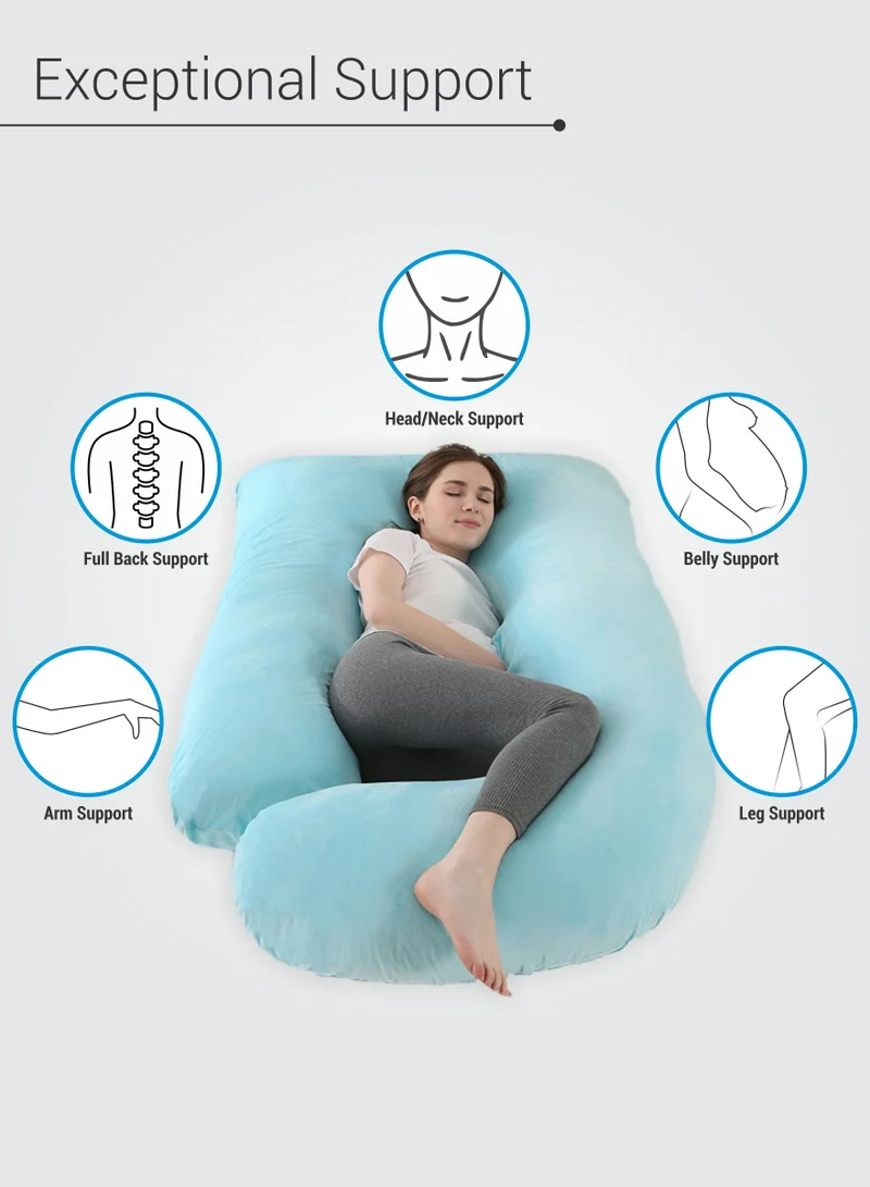 Donetella Pregnancy Pillow G-Shape Long Maternity Pillow, 180 Cm Full Body Support, Removable and Washable Velvet Cover-Complete Support for Back, Hips, Legs, Belly,Spa Color