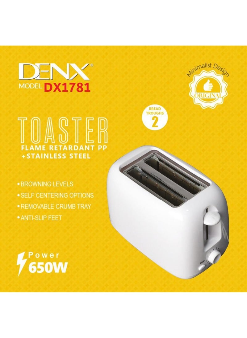 Denx - Dinex 2 Slice Wide Slot 6 Speeds Auto Pop Up Toaster High Power 650W with Slide Out Crumb Tray and Multi-Function Warming Toaster - Dinex - Image 1