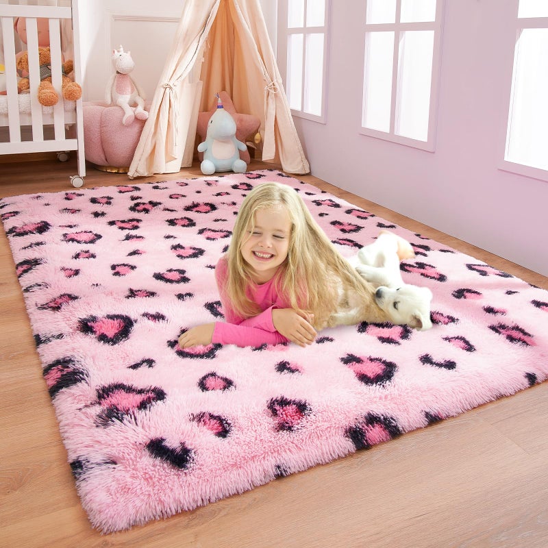 BENRON Pink Leopard Rugs, Soft Bedroom & Living Room Decor, Girls Room Cheetah Print, Small Dorm Apartment Entryway Rugs - Image 1