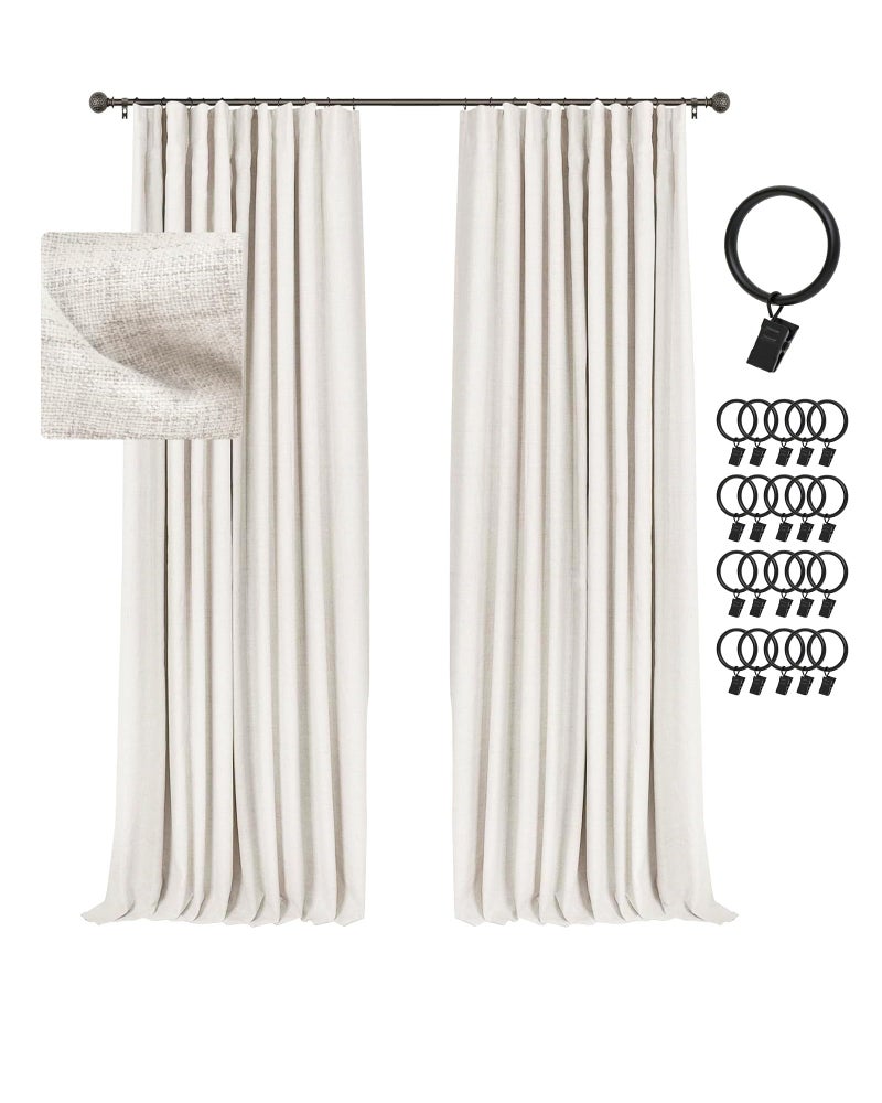 INOVADAY Blackout Curtains  2-Panel Linen Textured 100% Thermal Insulated Room Darkening Sun Blocking Drapes for Bedroom  Nursery  Living Room + 20 Curtain Ring Clips - W50 x L102  Beige - Image 1