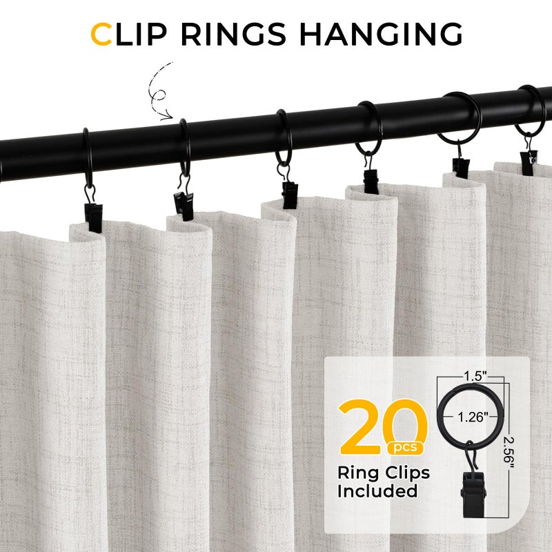 INOVADAY Blackout Curtains  2-Panel Linen Textured 100% Thermal Insulated Room Darkening Sun Blocking Drapes for Bedroom  Nursery  Living Room + 20 Curtain Ring Clips - W50 x L102  Beige - Image 4
