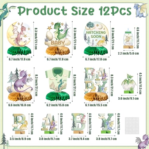 ANGOLIO 12Pcs Watercolor Dragon Letter Sign Party Honeycomb Table Centerpiece Dragon Fairy Hatching Soon Party For Baby Boys Girls Birthday Theme Party Baby Shower Table Decor Photo Props - Image 5