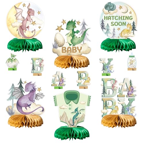 ANGOLIO 12Pcs Watercolor Dragon Letter Sign Party Honeycomb Table Centerpiece Dragon Fairy Hatching Soon Party For Baby Boys Girls Birthday Theme Party Baby Shower Table Decor Photo Props - Image 1