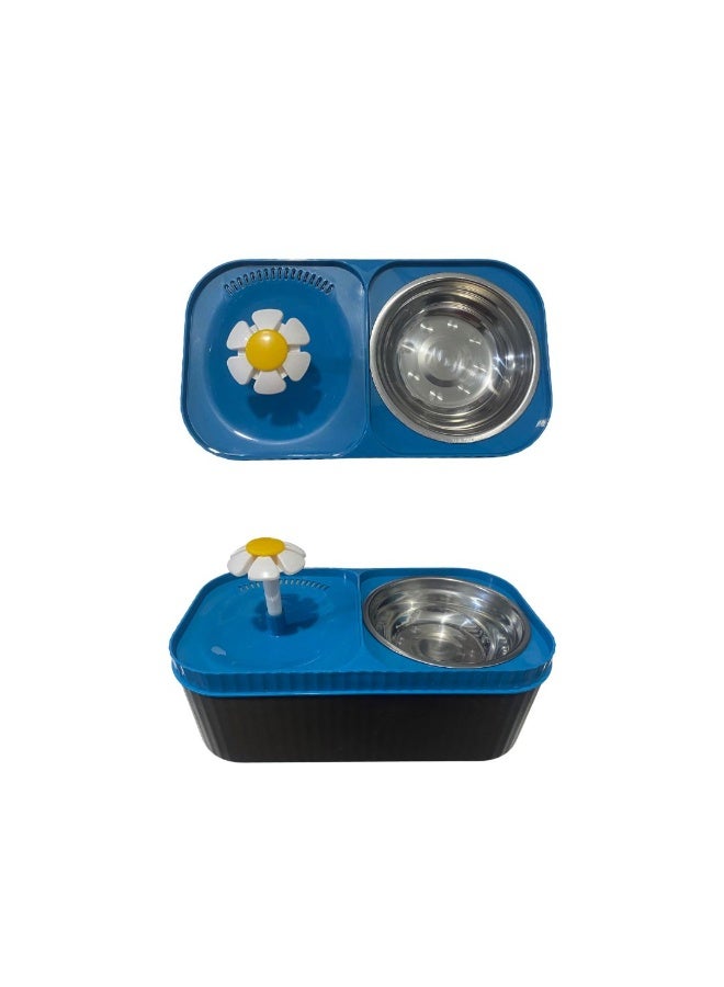 Pet Water Fountain with Food Bowl - Random Color - Image 1