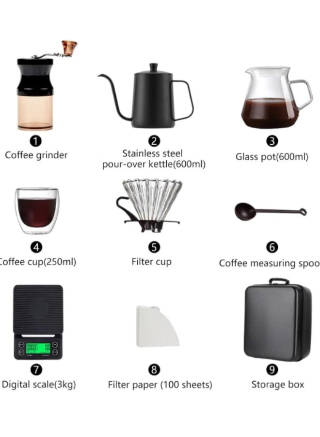 VALUEVIBES V60 Pour Over Coffee Maker 9-Piece Set | Manual Coffee Brewing Kit with Grinder, Kettle, Scale & Dripper | All-in-1 Travel & Camping Coffee Gift Set - Image 5