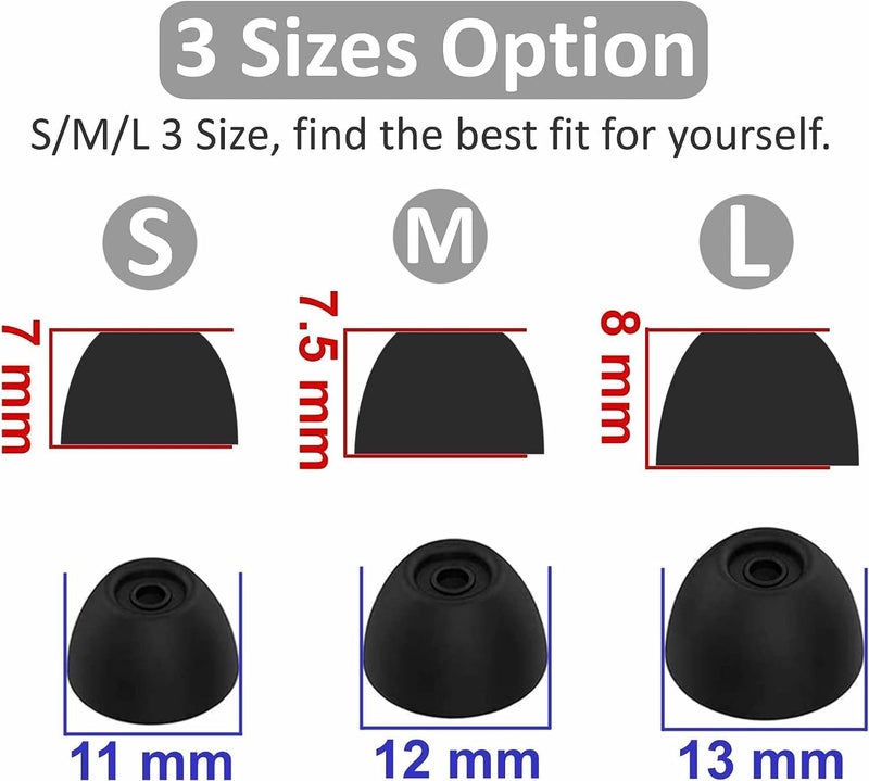 JNSA Replacement Earbuds Tips Silicone Ear Tips for Ray-con Everyday Earbuds, Earphones Eartips S/M/L 3 Size 6 Pairs,Black 532 - Image 2