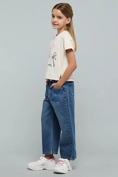 أر أند بي Washed Wide Leg Jeans with Button Closure