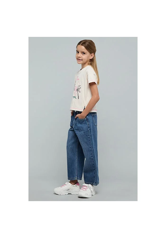 R&b Washed Wide Leg Jeans with Button Closure