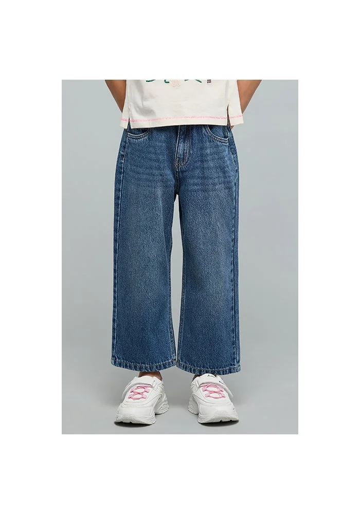 R&b Washed Wide Leg Jeans with Button Closure