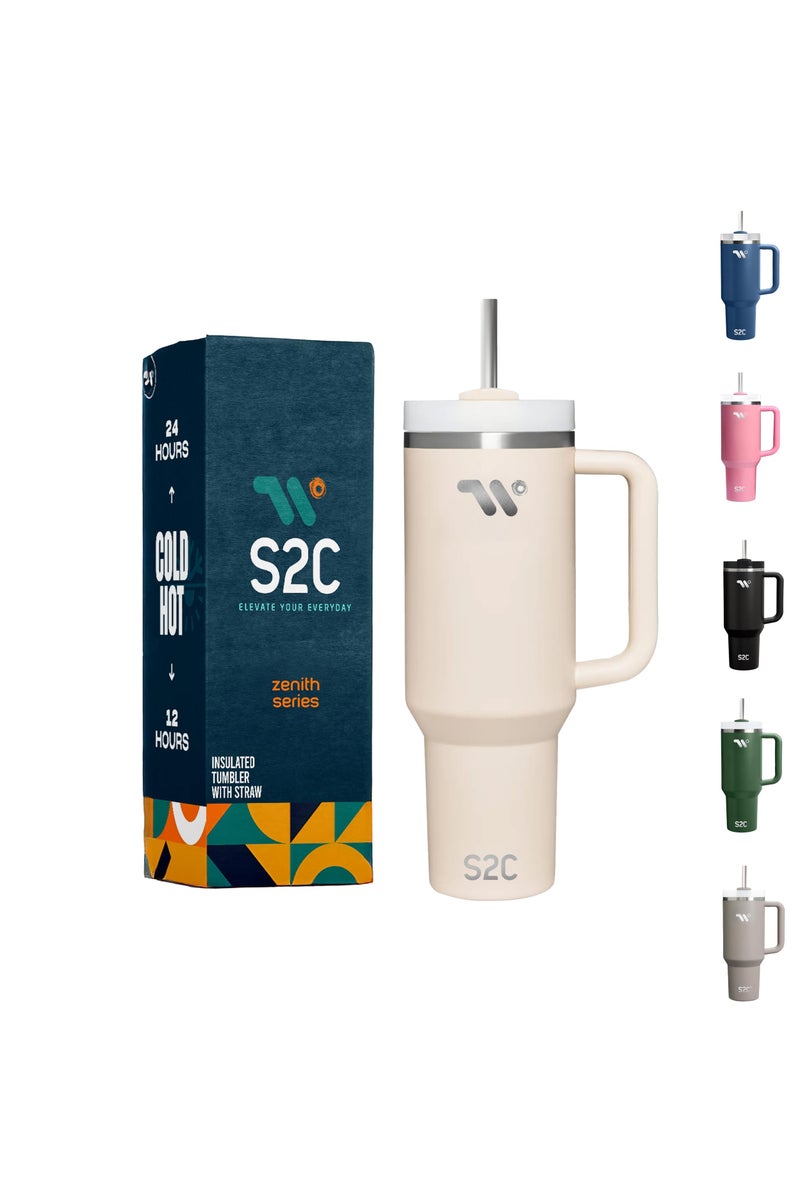 S2C 40oz Stainless Steel Tumbler with Handle & Straw – Double Wall Vacuum Insulated Travel Mug – Leak-Resistant, BPA-Free, Fits Car Cup Holder - Image 1