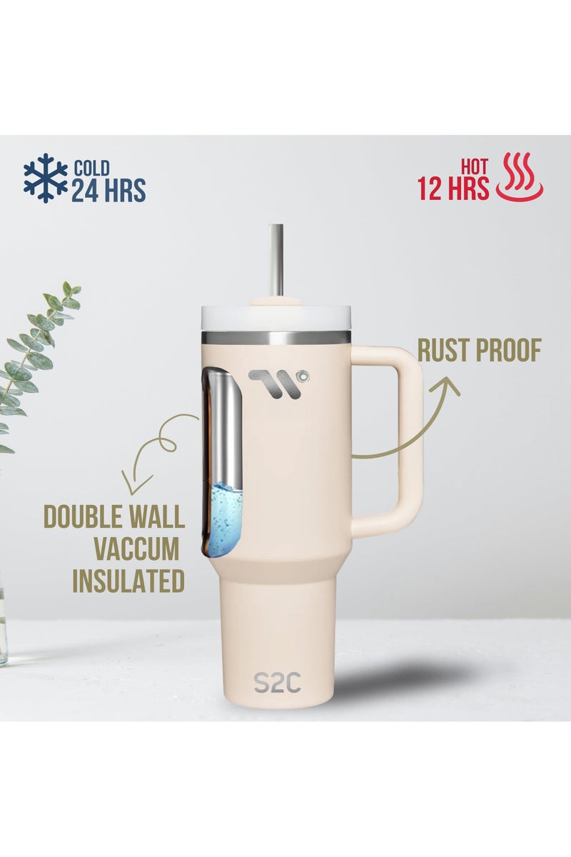 S2C 40oz Stainless Steel Tumbler with Handle & Straw – Double Wall Vacuum Insulated Travel Mug – Leak-Resistant, BPA-Free, Fits Car Cup Holder - Image 2
