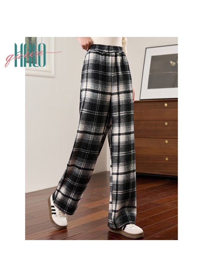 HALOQUEEN Halo Queen Fleece-lined Casual Pants For Women Autumn Winter Plaid Korean Style Thickened Loose Slim Trendy Wide-leg Pants H144k3004 - Image 2