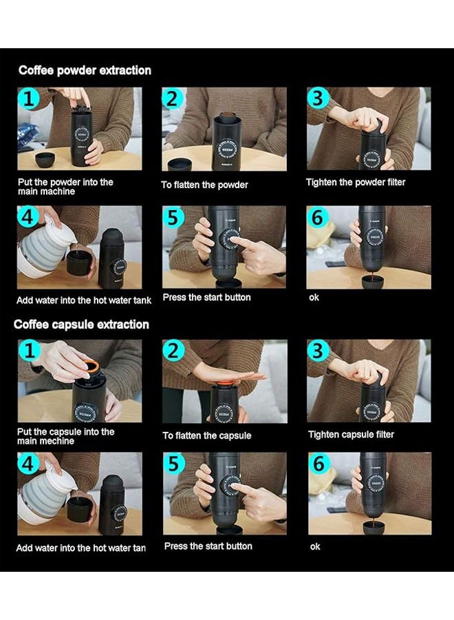 عام Upgrade Rechargeable 2-in-1 Portable Electric Coffee Mini Espresso Maker Built-in Battery, Hot Extract Powder  Capsules for outdoor travel - Image 3