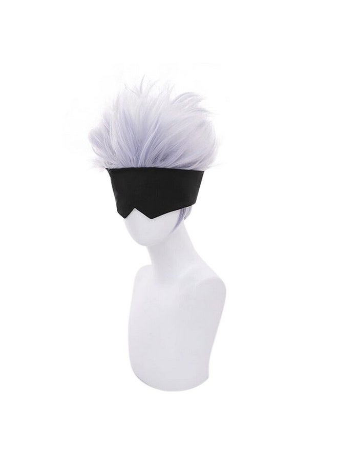Ebingoo Bingoo Wig Cap + Black Blindfold + Short Wavy Cosplay Wig Light Purple Mix Silver Wig For Anime Heat Resistant Hair Wig For Men Boys  - Image 3
