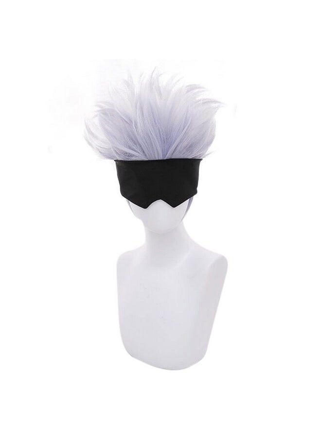 Ebingoo Bingoo Wig Cap + Black Blindfold + Short Wavy Cosplay Wig Light Purple Mix Silver Wig For Anime Heat Resistant Hair Wig For Men Boys  - Image 4
