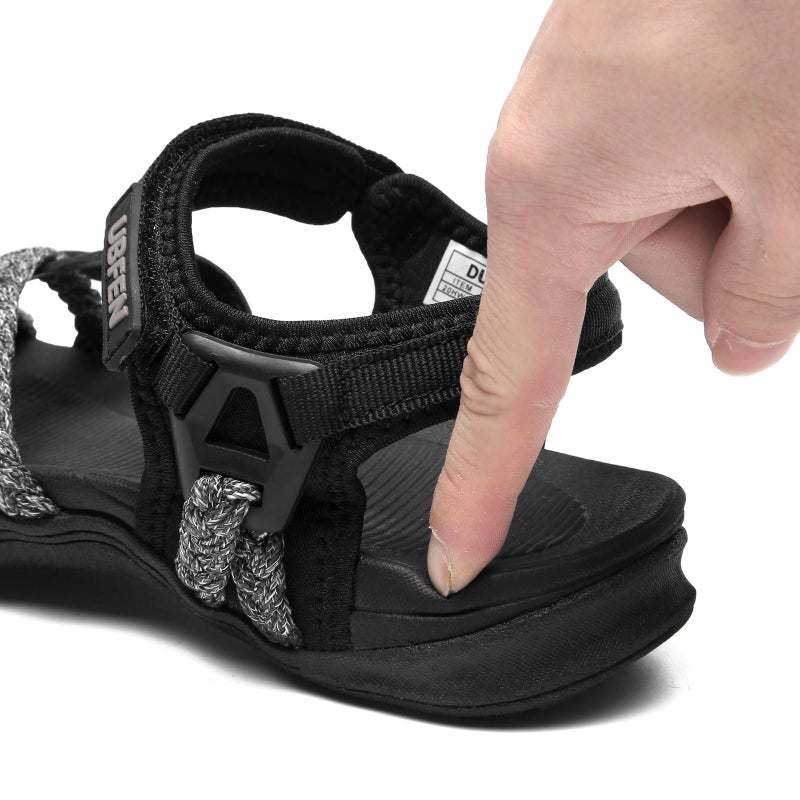 UBFEN Womens Hiking Sandal Sport Sandal Straps with Adjustable Hooks Arch Support Vacation Casual Comfortable Outdoor Adventure Camping Size 10 Black Grey - Image 2