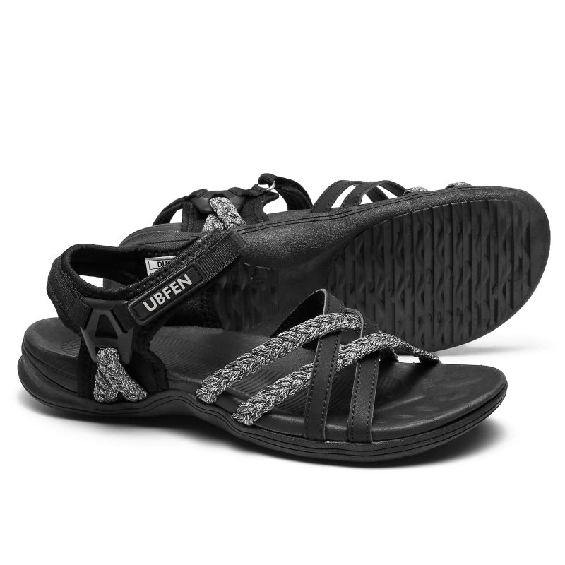 UBFEN Womens Hiking Sandal Sport Sandal Straps with Adjustable Hooks Arch Support Vacation Casual Comfortable Outdoor Adventure Camping Size 10 Black Grey - Image 1