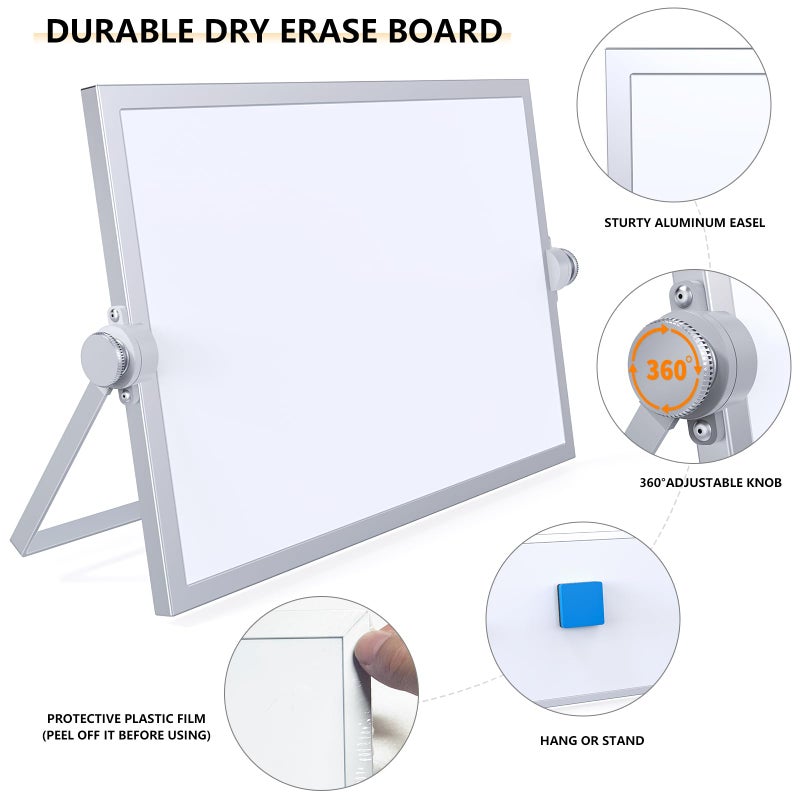 Laokiiy Dry Erase White Board, 16X12IN Magnetic Desktop Whiteboard Calendar with Stand, 8 Markers, 4 Magnets, 1 Eraser, Portable Double-Sided White Board Easel for Kids Memo to Do List Desk - Image 2