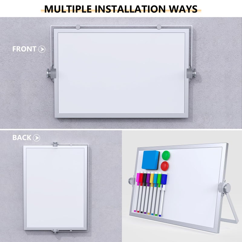 Laokiiy Dry Erase White Board, 16X12IN Magnetic Desktop Whiteboard Calendar with Stand, 8 Markers, 4 Magnets, 1 Eraser, Portable Double-Sided White Board Easel for Kids Memo to Do List Desk - Image 3
