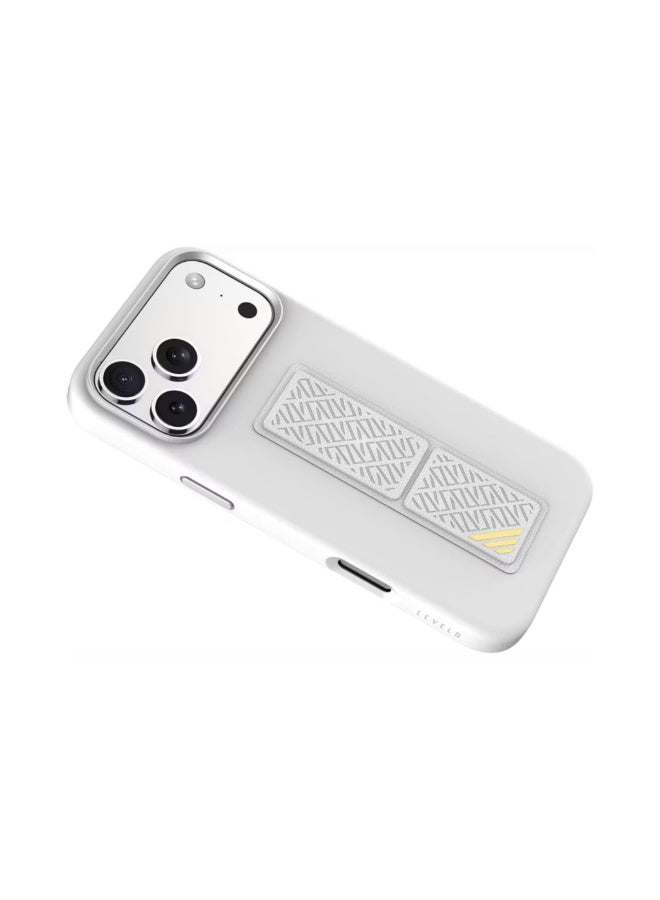 LEVELO Morphix Silicone GripStand Case for iPhone 17 Pro, Hands-Free Viewing, True Microfiber Interior Lining, Horizontal & Vertical Stand, Shock-Resistant Bumper, Raised Bezels for Camera & Screen, Slim Fit Design - Silver - Image 3