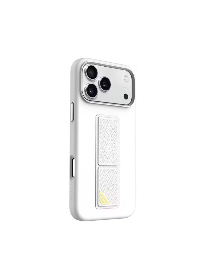 LEVELO Morphix Silicone GripStand Case for iPhone 17 Pro, Hands-Free Viewing, True Microfiber Interior Lining, Horizontal & Vertical Stand, Shock-Resistant Bumper, Raised Bezels for Camera & Screen, Slim Fit Design - Silver - Image 1