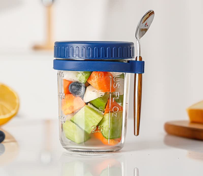 Ash  Roh Ash & Roh Oats Container Glass Jars With Lids Breakfast Jars Overnight Oats Porridge Container Yoghurt Pots To Go With Lids Overnight Oats Jar For Overnight Oats Crunch Cup (White), 300 Ml - Image 1